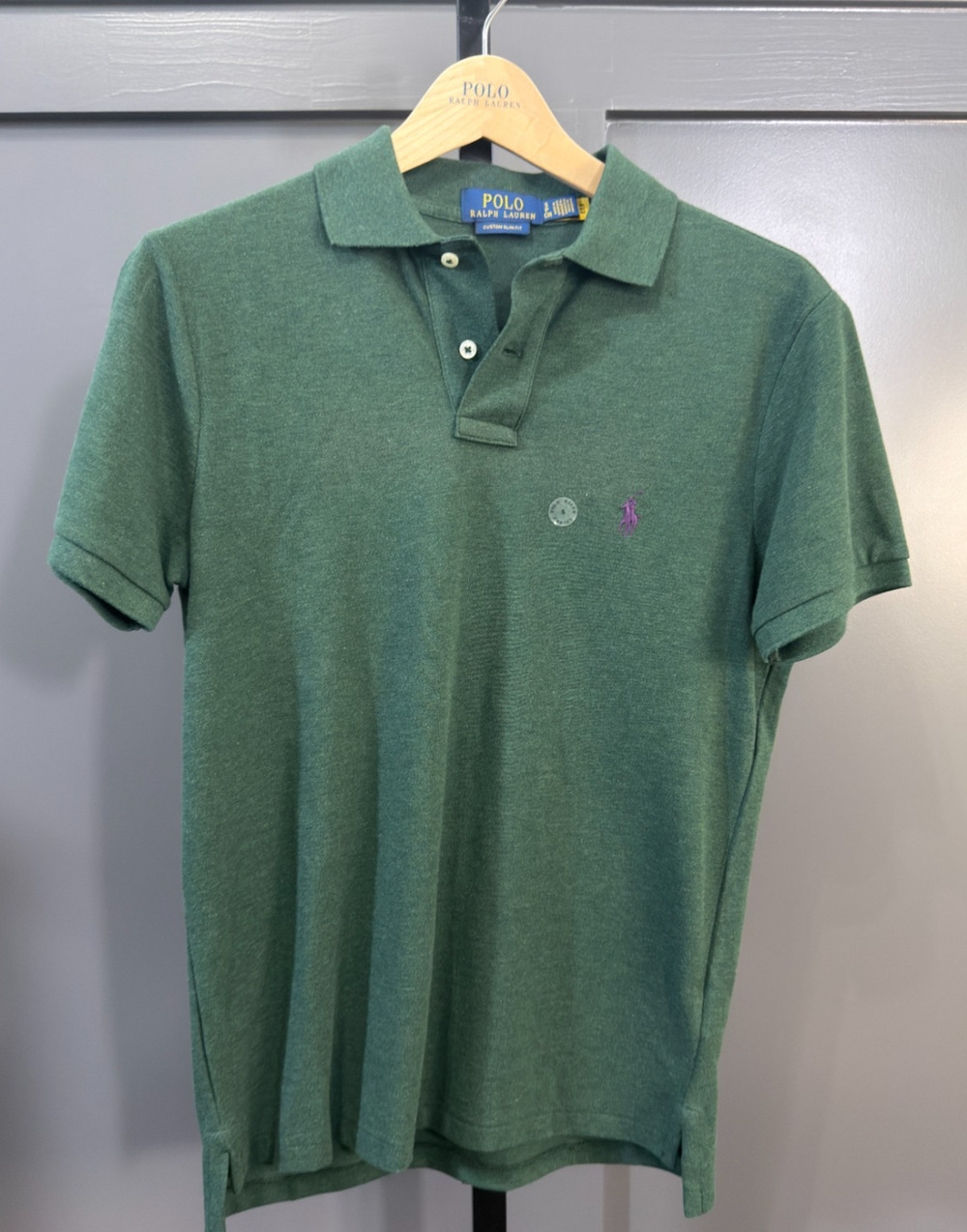 Polo Ralph Lauren Custom Slim Fit Polo Shirt Green Purple Pony Size S NWOT